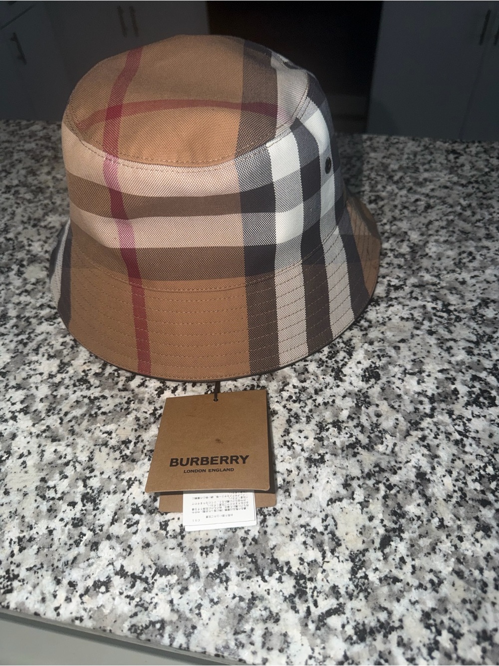 Burberry Brown Tan Black Check Bucket Hat